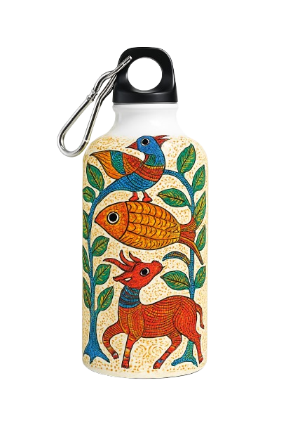 Art-Inspired Water Bottle – Indian Folk Art Design, Leak-Proof & Sustainable